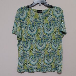 Brittany Black Short-Sleeve Paisley Shirt in Blue & Green
